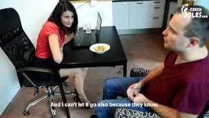 Caught and dominated by his sexy boss (foot domination, foot worship, high heels, long toes, soles)