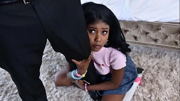 Cute black girls gets hired to do some babysitting and gets caught playing with her pussy on her boss’ bed. – black porn