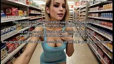 Naughty blonde masturbating and showing her pussy in the shopping center – Ai generated