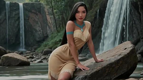 Pocahontas – Sex with Gorgeous Native American at Waterfall (AI-Generated)