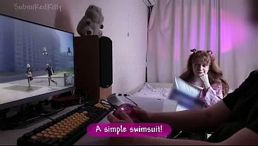 Stepsister Caught Me Jerking Off to 2B from Nier: Automata and I Accidentally Creampied Her Tight Pussy