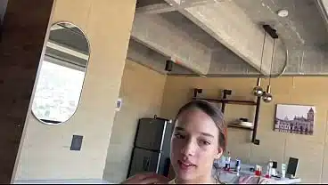 18yo young fitness girl pov blowjob and ass rimming on casting