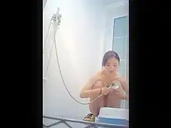 Chinese college student taking a shower in the dorm bathroom (Part 4 of 4).