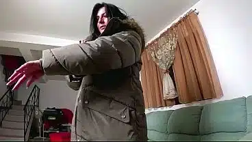 Glossy Fur Hood Downjacket. Deepthroat, Spit Play, Riding and Cum Dripping on My Coat- preview