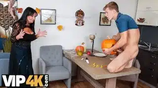 MATURE4K. Mature woman makes it with stepson on occasion of Halloween