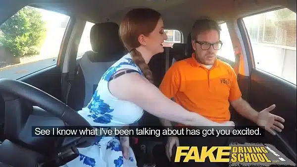 Fake Driving School – upper class british posh lass with a nice ginger bush and lovely large knockers gets jiggy in the backseat with her lucky teacher