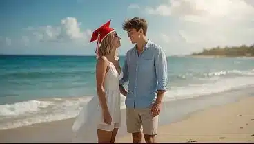 Horny graduate fucks attractive young man on the beach – AI-generated content