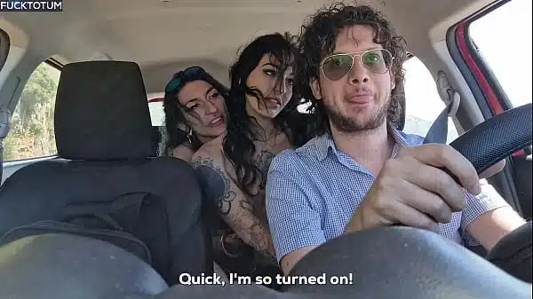 I picked up two lesbian hitchhikers. They were both a handful, but at least they tasted my cock. – ENGLISH SUBTITLES