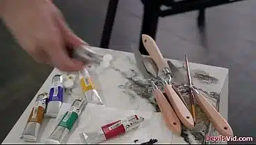 Lesbian painter licking then fisting models ass and pussy