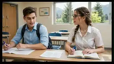 Sexy universitaria cachonda de pelo rubio quiere ser follada por la enorme polla de su compañero de estudio, le encanta como al final le llenan su coño de semen (VIDEO GENERADO POR IA)